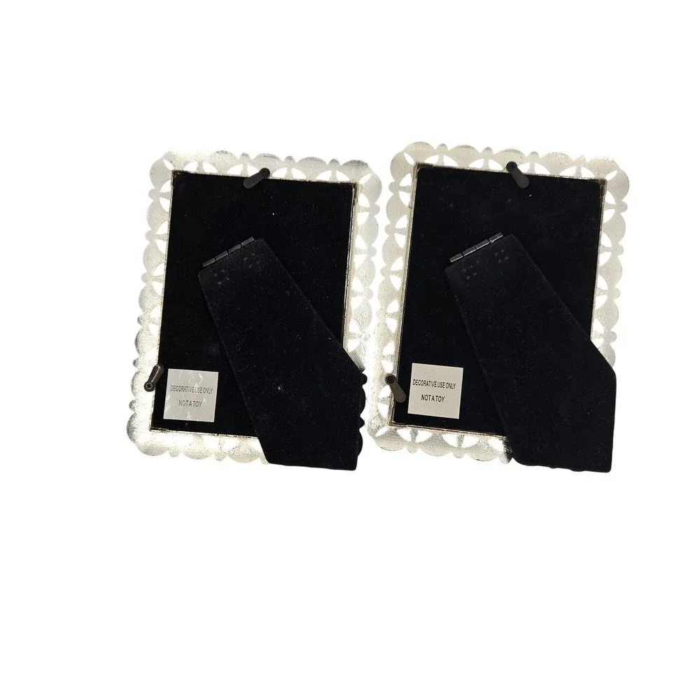 Green Tree Gallery 3.5 x 5 Picture Frame Set of 2 Silver Tone with Beads